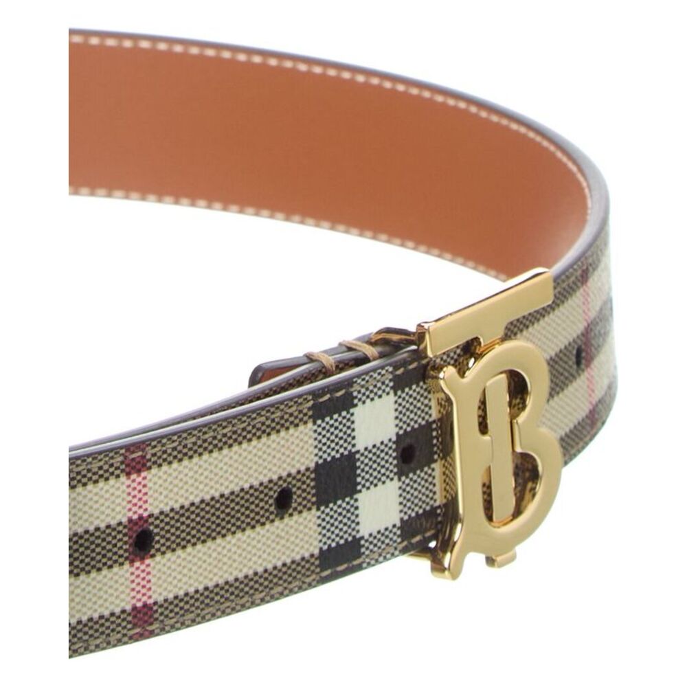 Burberry Check Tb E-Canvas & Leather Belt, Beige - Picture 2 of 3